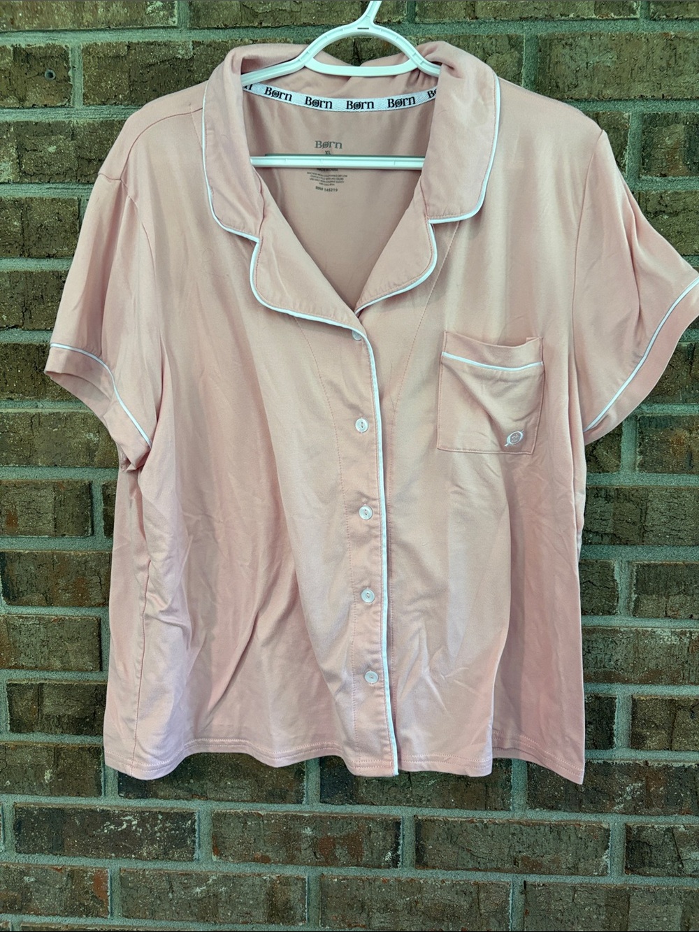 Short Sleeve Pink Pajama Top with Contrast Piping and Matching Pants